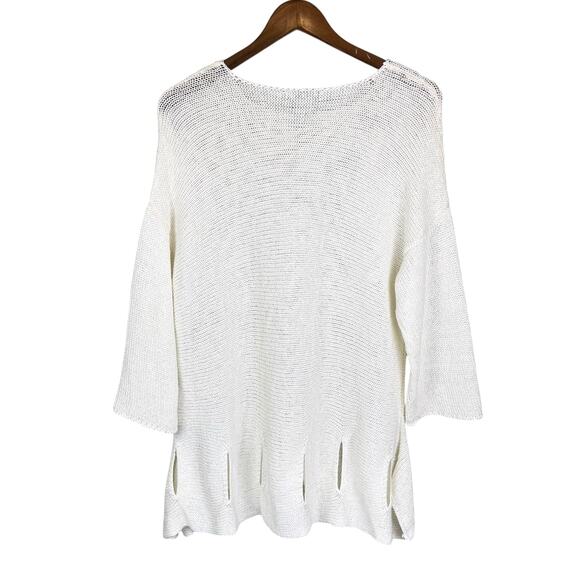 John Mark Ivory White Open Knit Cut Out Hem A-line Tunic Sweater - Picture 9 of 11